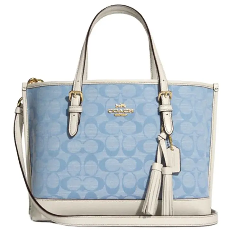 COACH Canvas With Leather Tote Bag, Shopping Bag, Crossbody Bag Handbags Medium Women's Blue Monogram White