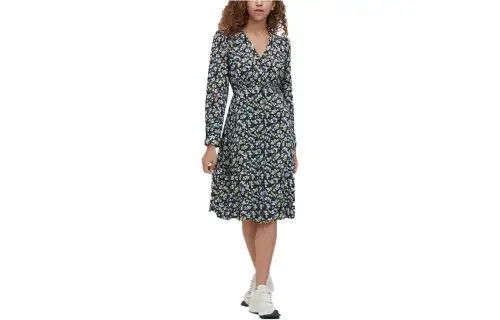 UNIQLO Long Sleeved Dresses Women's Sea Blue V Neck Mid Length
