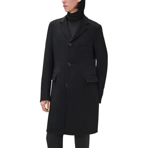 HERMES Coats Men's Black Suit Collar Moderate Straight Fit