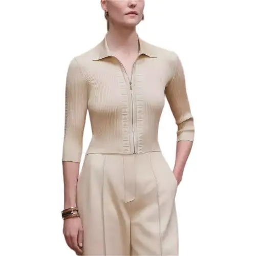 HERMES Knitwear Women's Natural White Lapel Moderate