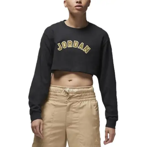 Jordan Crop Tops Women's Black Crew Neck Moderate