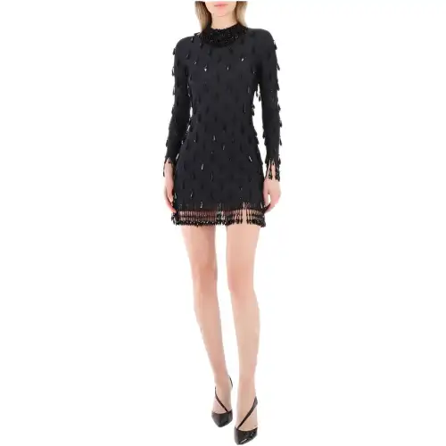 Burberry Long Sleeved Dresses Women's Black Turtleneck Moderate Short