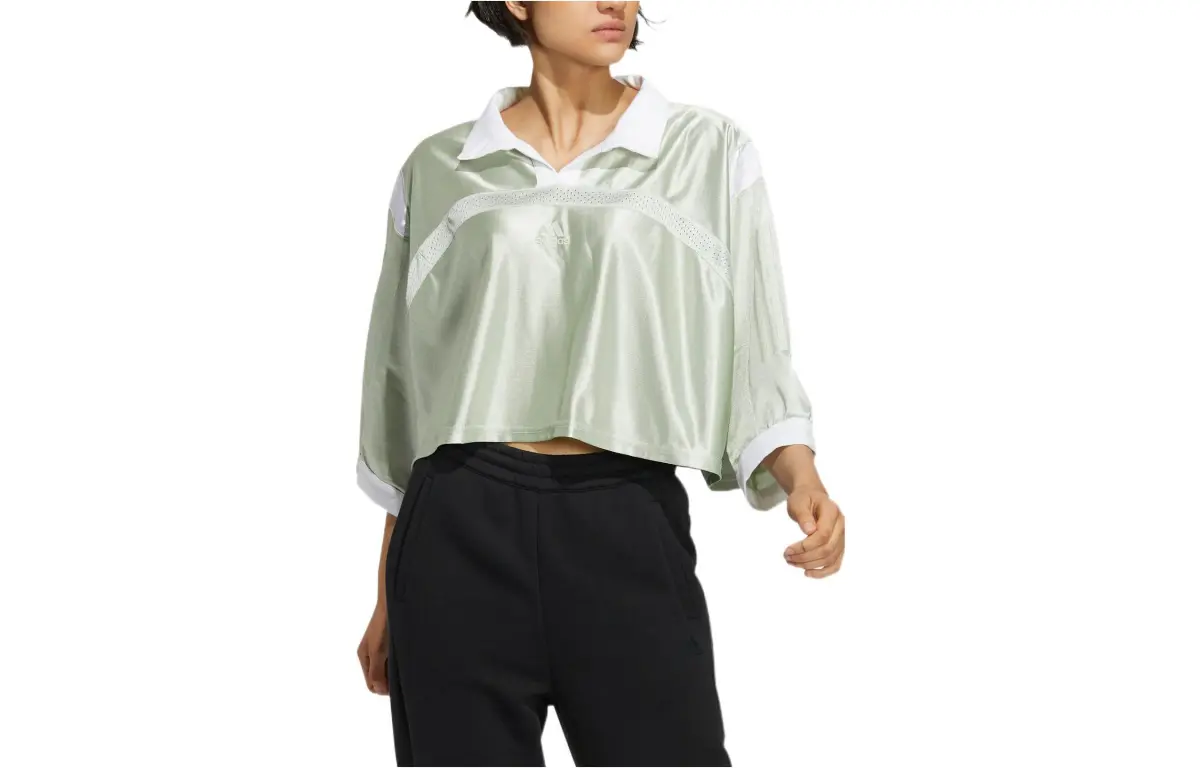 Adidas Crop Tops Women's Green Lapel Moderate