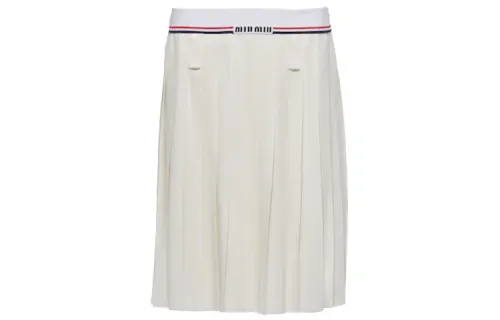 MIU MIU Logo Waistband Pleated Skirt