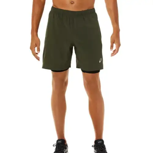 Asics 7In 2 In 1 Short Casual Shorts Men's Olive Green/High Performance Black