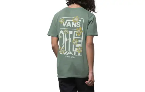 Vans Trippy Grin Floral T Shirts Unisex Green Crew Neck Moderate Straight Fit