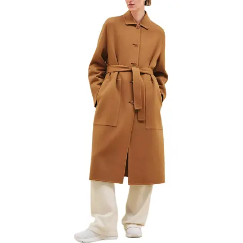 HERMES Coats Women's Brown Lapel Moderate Straight Fit