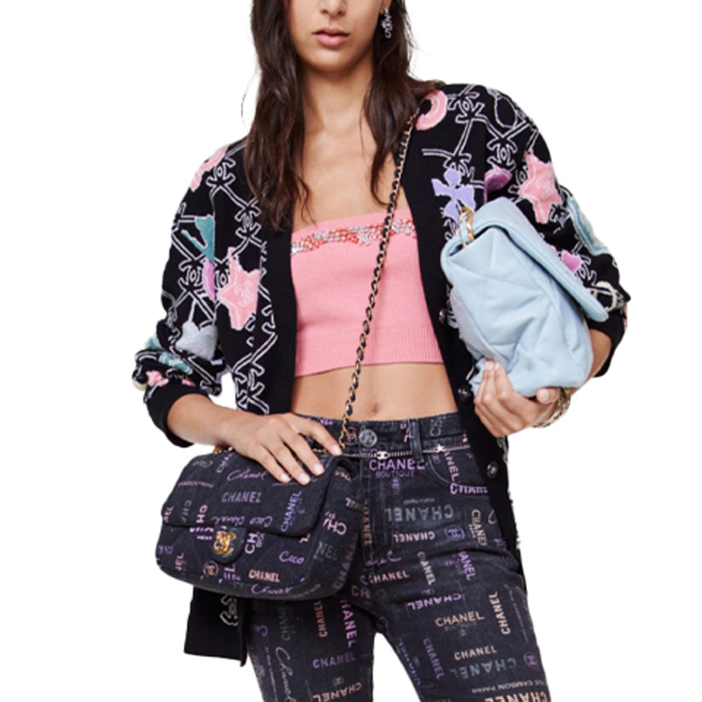 CHANEL SS22 Geometric Pattern Knitwear Women's Black