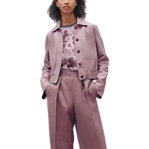 HERMES Cropped Coats Women's Violet Lapel Moderate