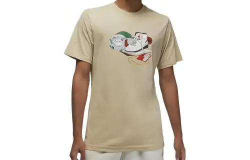 Jordan T Shirts Men's Light Brown Crew Neck Moderate Straight Fit