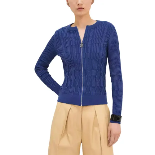 HERMES Knitwear Women's Blue Crew Neck Moderate Cardigan