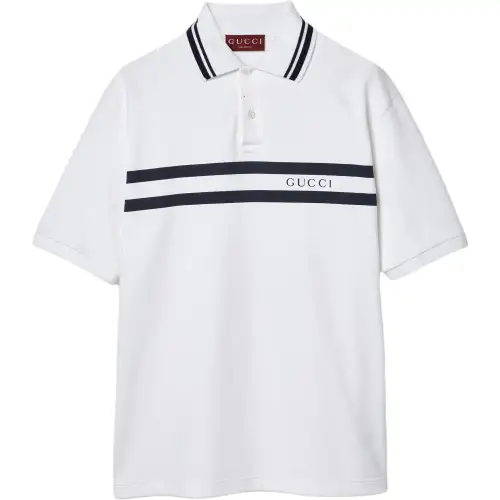 GUCCI Polo Shirts Men's White Polo Collar Moderate Straight Fit