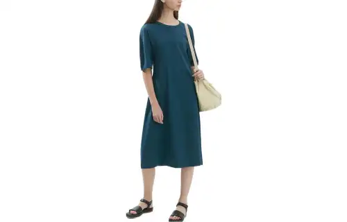 UNIQLO Short Sleeved Dresses Women's Sea Blue Crew Neck Moderate