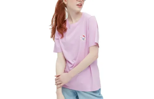 UNIQLO T Shirts Women's Light Blue Purple Crew Neck Moderate Straight Fit