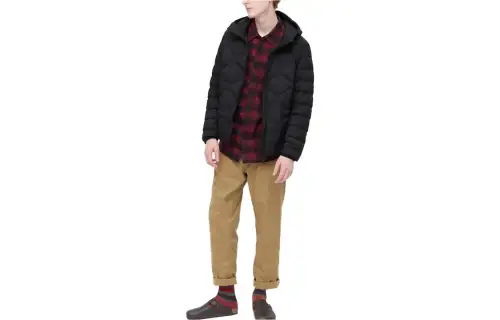 UNIQLO Down Jackets Men's Black Hooded Moderate