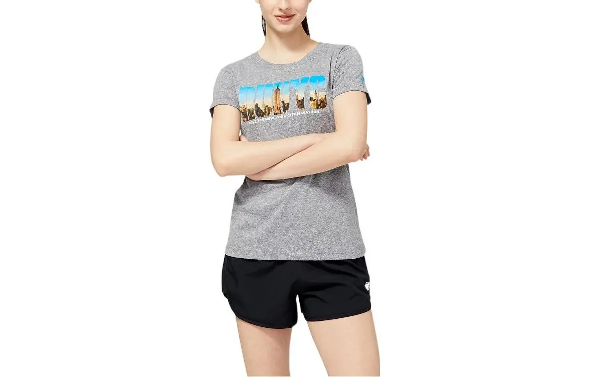 New Balance NYC Marathon T-Shirts Women's Gray Crew Neck Moderate Straight Fit