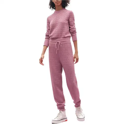 HERMES Knitted Sweatpants Women's Rose Pink Moderate Cuffed Pants