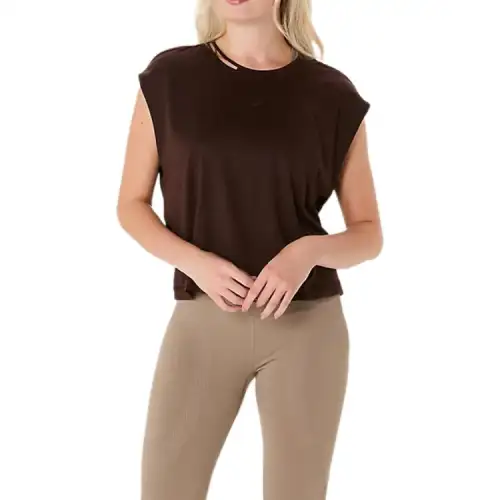 ASICS Tank Tops Women's Coffee Crew Neck Straight Fit