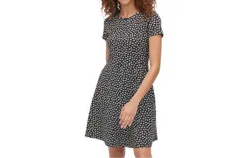 UNIQLO Short Sleeved Dresses Women's Black Crew Neck Thin Mid Length