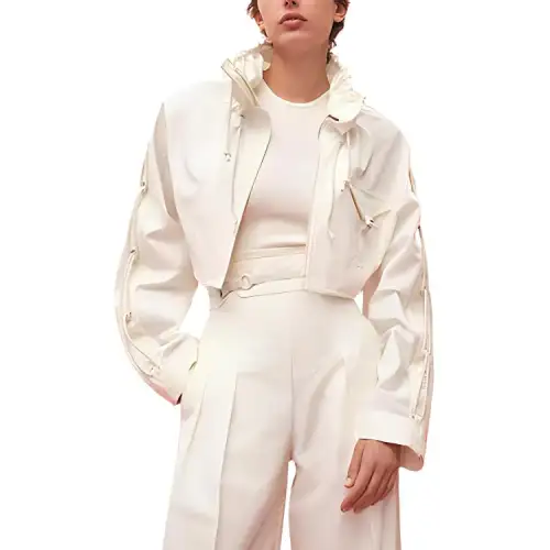 HERMES Cropped Coats Women's White Stand Collar Moderate