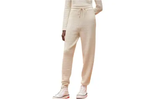 HERMES Knitted Sweatpants Women's Ecru Moderate Cuffed Pants