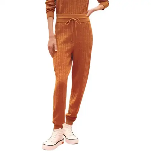 HERMES Knitted Sweatpants Women's Orange Moderate Cuffed Pants