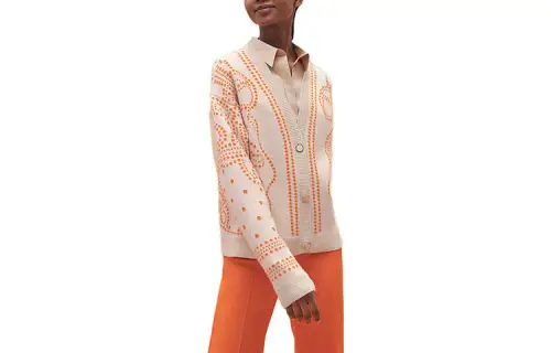 HERMES Knitwear Women's Beige V Neck Moderate Cardigan