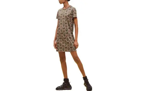 HERMES Short Sleeved Dresses Women's Gobi Green Crew Neck Moderate