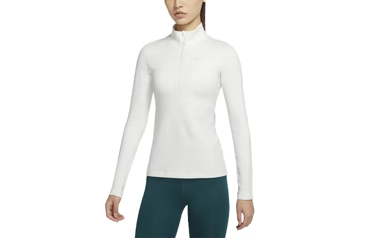 Nike T Shirts Women's White Stand Collar Moderate Straight Fit