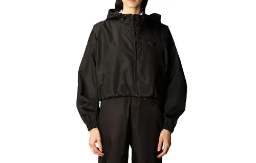PRADA Cropped Coats Women's Black Hooded Moderate