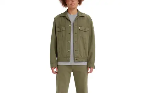 Levis Levi's x silver tab joint model SS22 solid color trucker lapel denim jacket men's green