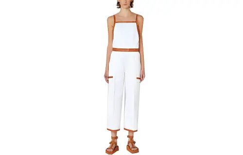 HERMES Jumpsuits Women's White Straight Fit Pants