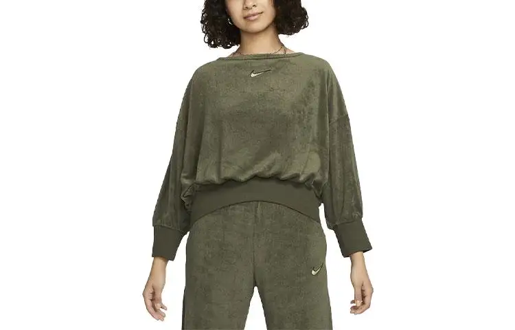 Nike Sweatshirts Women's Olive Green Square Collar Moderate Regular