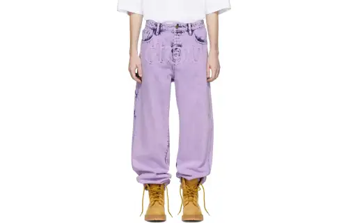 Drew house Letter Logo Series Jeans Men's Purple Moderate Straight Fit Pants