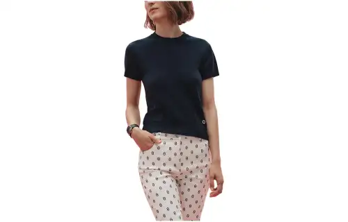 HERMES Cashmere Sweaters Women's Marine Blue Crew Neck Moderate