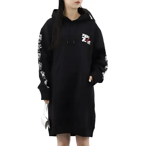 KENZO Long Sleeved Dresses Women's Black Hooded Moderate Mid Length