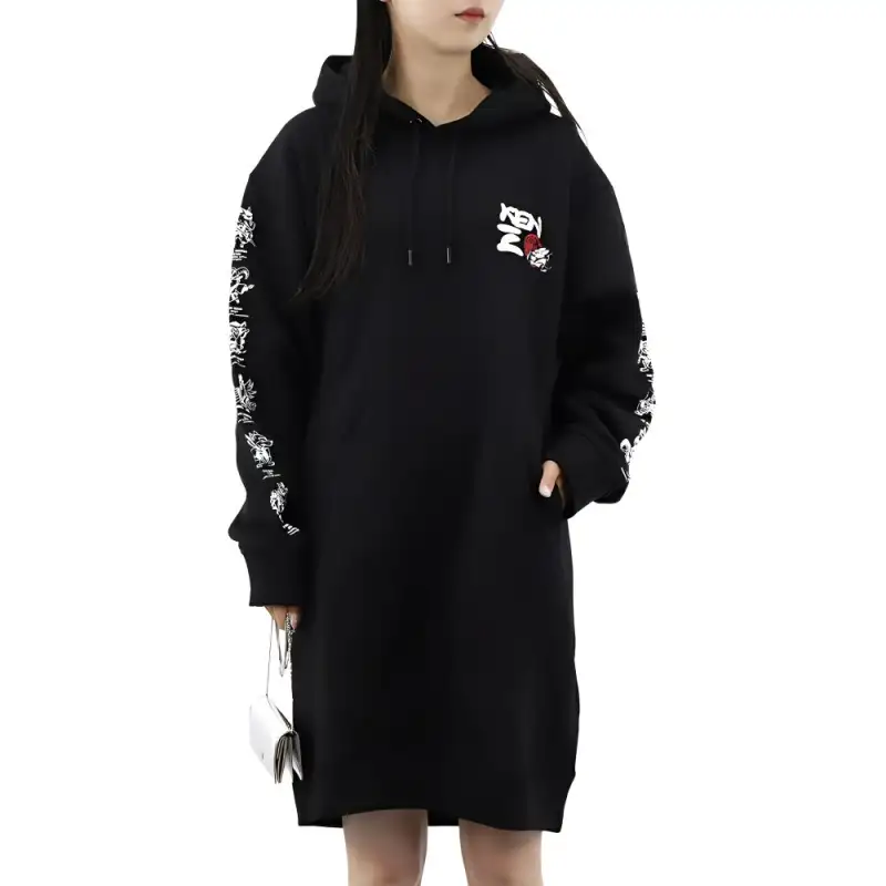 KENZO Long Sleeved Dresses Women's Black Hooded Moderate Mid Length