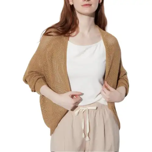 UNIQLO Knitwear Women's Beige V Neck Moderate Cardigan