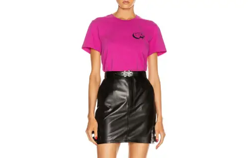 OFF WHITE T Shirts Women's Fuchsia Crew Neck Moderate Straight Fit
