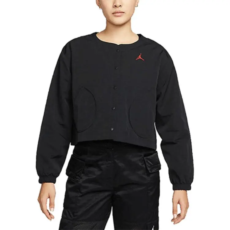 Jordan Jackets Women's Black Crew Neck Moderate Straight Fit