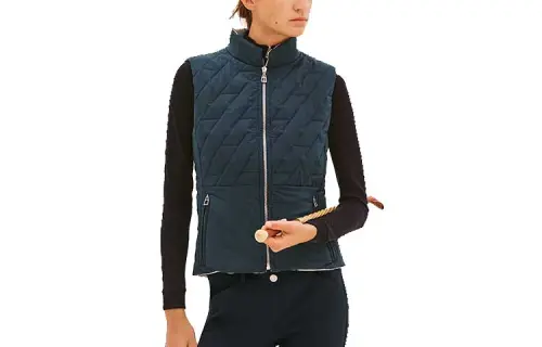 HERMES Vests Women's Blue With White Lettering Stand Collar Moderate Other