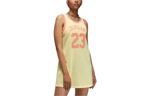Jordan Sports breathable letters and numbers for leisure, ecological Lemon yellow dress with sleeves with a round collar