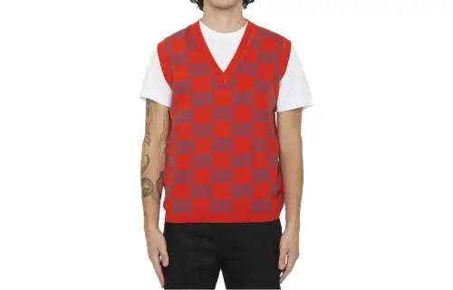 GUCCI Vests Men's Orange Red V Neck Moderate Other