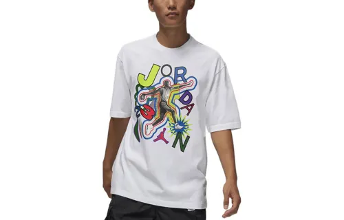 Jordan T Shirts Men's White Crew Neck Moderate Straight Fit
