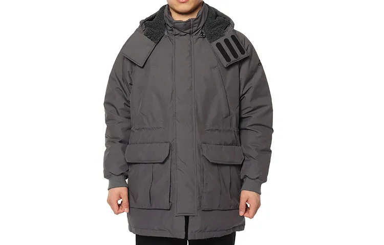 Adidas Down Jackets Men's Gray Hooded Moderate Nipped-in Waist