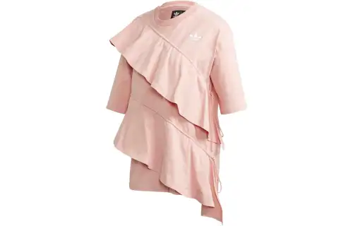 Adidas Originals T Shirts Women's Pink Crew Neck Moderate Straight Fit