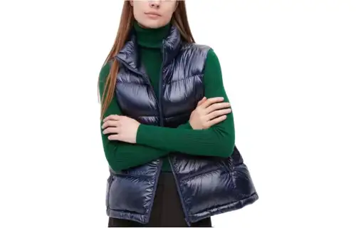 UNIQLO Down Vests Women's Navy Blue Stand Collar Moderate Other