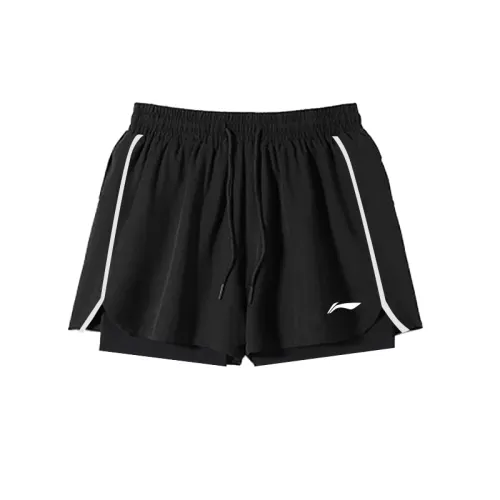 Li Ning Sports Shorts Women's Classic Black Women's Fit Thin Mock Two Piece