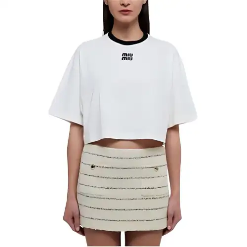 MIU MIU T Shirts Women's White Crew Neck Moderate Straight Fit