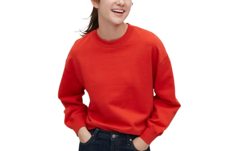 UNIQLO Sweatshirts Women's Coral Red Crew Neck Moderate Regular